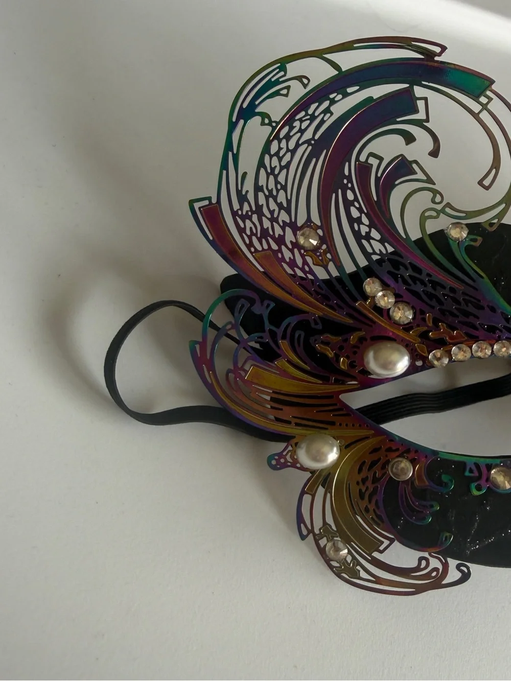 Spirit Black Venetian Peacock Masquerade Mask with Multicolor Lasercut Metal
